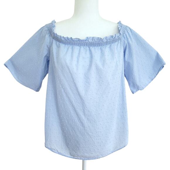 H&M Top Womens 4 Blue Swiss Dot Peasant Blouse Boho Cottagecore Kawaii Cute Twee - Picture 11 of 13